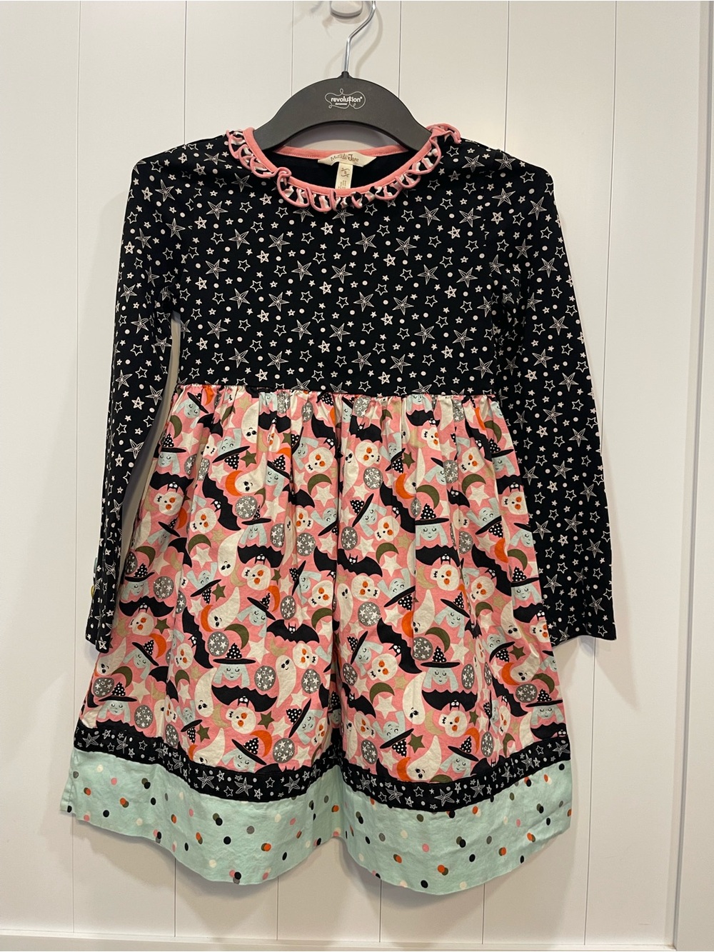 Matilda Jane Black & Pink Star and Bat Print Long Sleeve Dress size 8